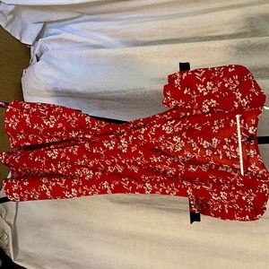 Red flower wrap dress